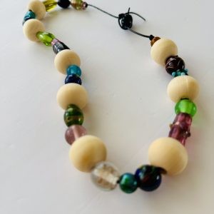 Handmade Wooden Bead and Glass Necklace