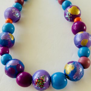 Purple Hand Painted Bead Necklace, with Sparkle